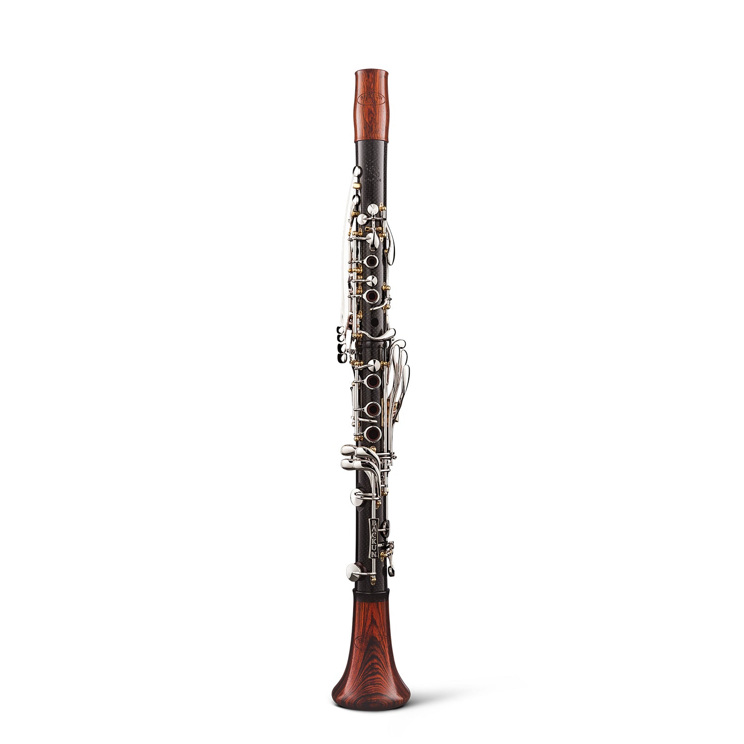 backun-bb-clarinet-CG-carbon-cocobolo-silver-with-gold-posts-front