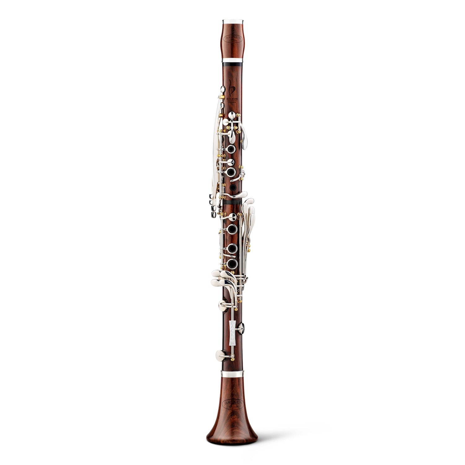 backun-a-clarinet-essence-cocobolo-synthetic-liner-silver-with-gold-posts-front