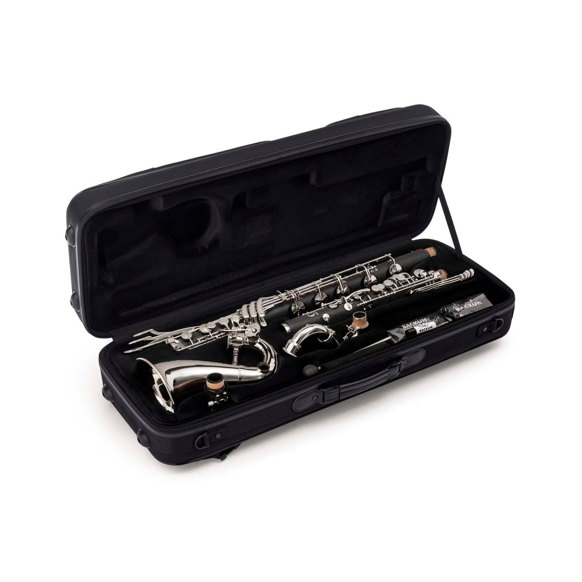 backun-bass-clarinet-alpha-low-c-backpack-case-open-with-alpha-low-c-silver