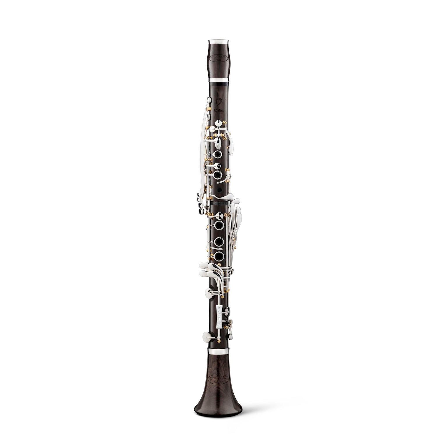 backun-bb-clarinet-essence-grenadilla-synthetic-liner-f-vent-silver-with-gold-posts-front